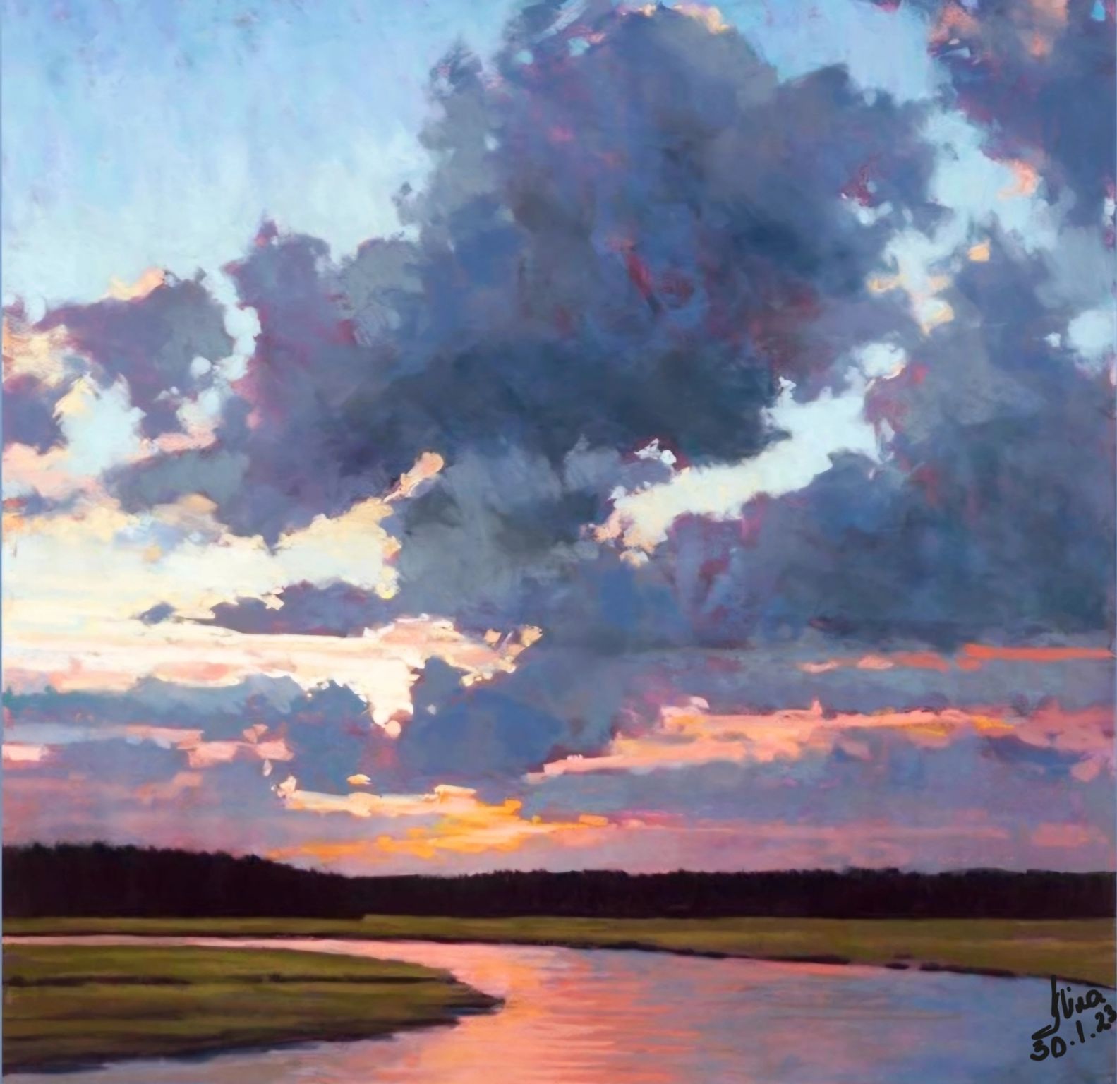 ArteDiAlina.com painting: Clouds above the river